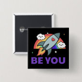 Jij ook. Rainboograketwolken met hart-Button Vierkante Button 5,1 Cm (Voorkant /achterkant)