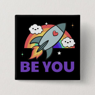 Jij ook. Rainboograketwolken met hart-Button Vierkante Button 5,1 Cm