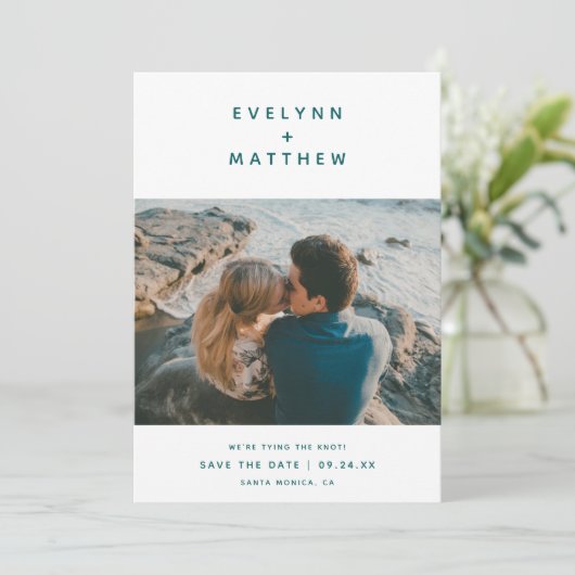 Jij Plus mij | Eenvoudige moderne namen | Blauwgro Save The Date (Staand voorkant)