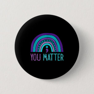 Jij puntkomma zelfmoordpreventie paars turquoise r ronde button 5,7 cm