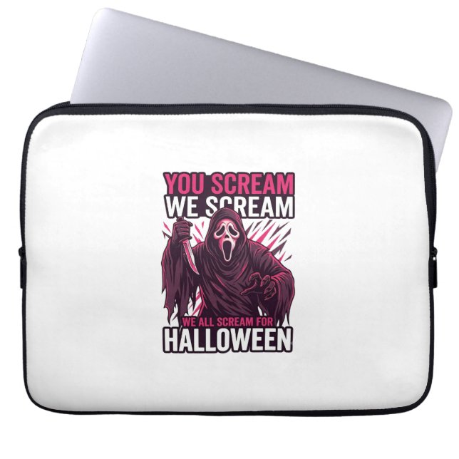 Jij Scream Wij Halloween Ghostface Bloody Mes Laptop Sleeve (Voorkant)