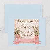 Jij wordt mijn bruidsmeisje Pink and Blue Uitnodiging Briefkaart (Voorkant / Achterkant)