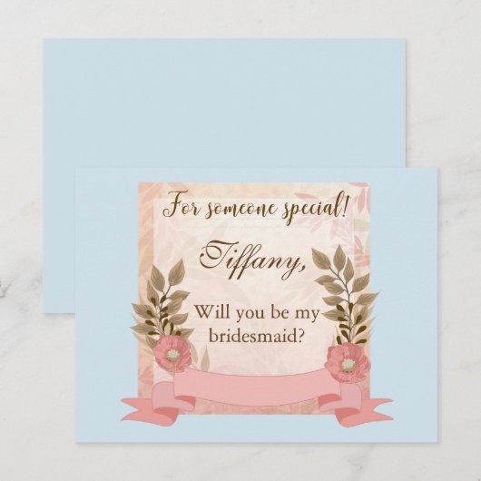 Jij wordt mijn bruidsmeisje Pink and Blue Uitnodiging Briefkaart (Voorkant / Achterkant)