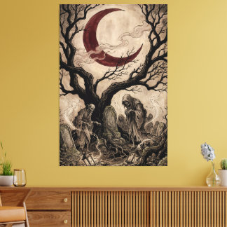 Jikininki-geesten onder de bloedmaan canvas afdruk