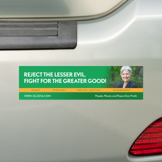 Jill Stein for President/Green Party bumpersticker (Op auto)