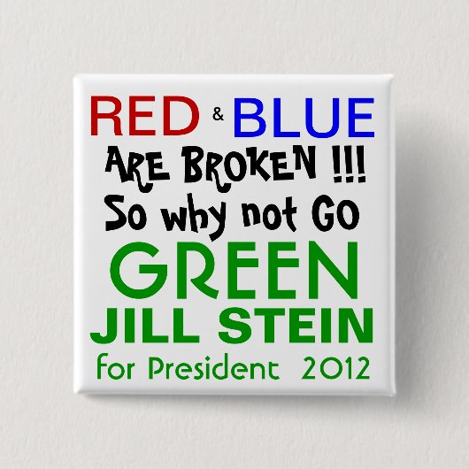 Jill Stein voor President 2012 Green Party Vierkante Button 5,1 Cm (Voorkant)