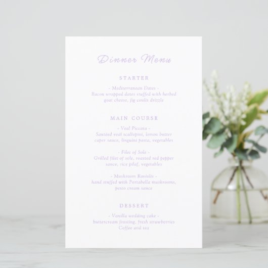 Jillian Lila Classic Wedding Menu (Staand voorkant)