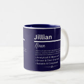 Jillian Personalized Girl Name Meaning Coffee Mug Tweekleurige Koffiemok (Voorkant rechts)
