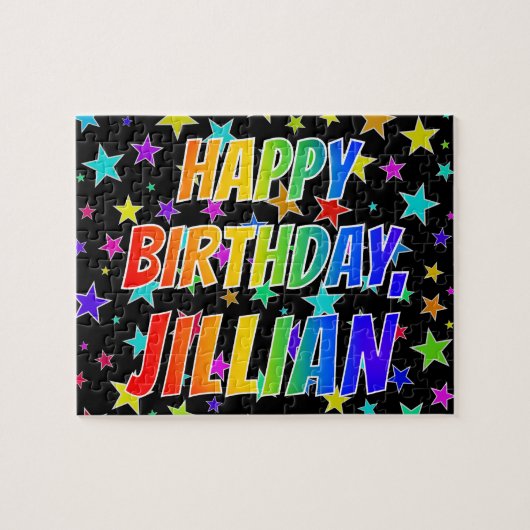 "JILLIAN" voornaam, geun "HAPPY BIRTHDAY" Legpuzzel (Horizontaal)