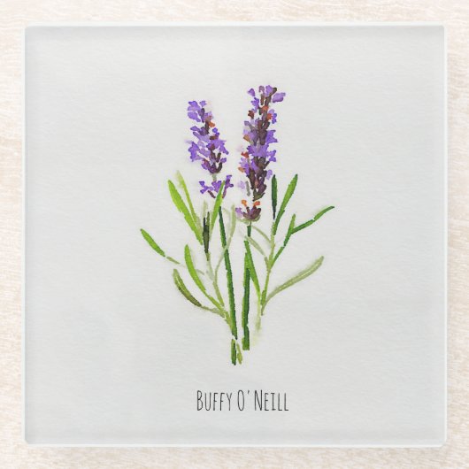 Jilly's Botanische Lavender Waterverf Glazen Onderzetter (Voorkant)