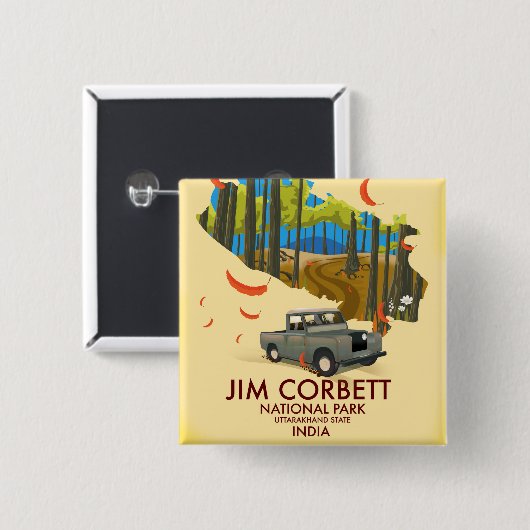 Jim Corbett National Park, deelstaat Uttarakhand Vierkante Button 5,1 Cm (Voorkant /achterkant)