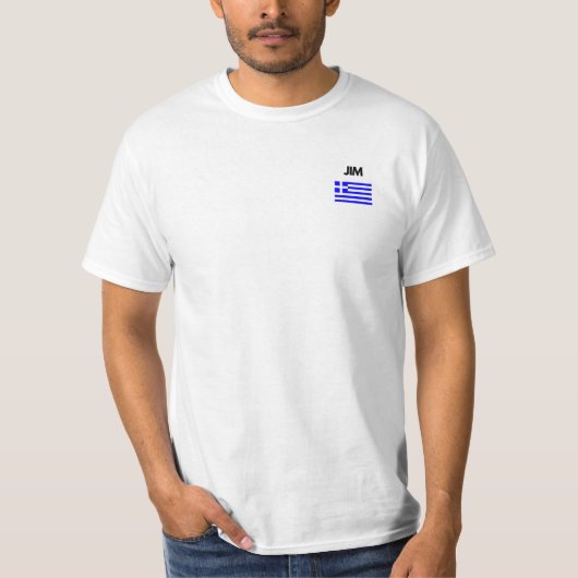 Jim Griekse naam met Grieks vlaggenontwerp T-shirt (Voorkant)