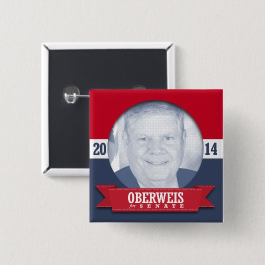 JIM OBERWEIS CAMPAIGN VIERKANTE BUTTON 5,1 CM (Voorkant /achterkant)
