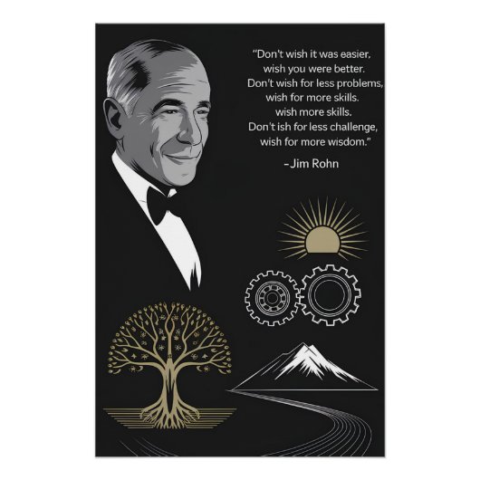 Jim Rohn Motivatie Quote Poster Zwart en Goud (Voorkant)