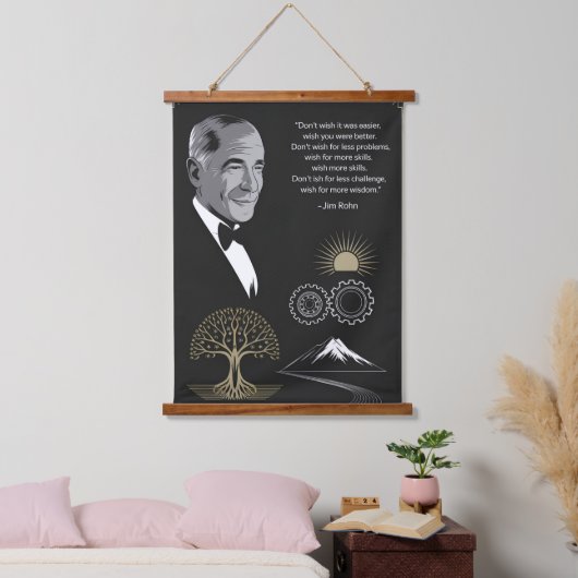 Jim Rohn Motivatie Quote Poster Zwart en Goud Hangend Wandkleed (Slaapkamer)