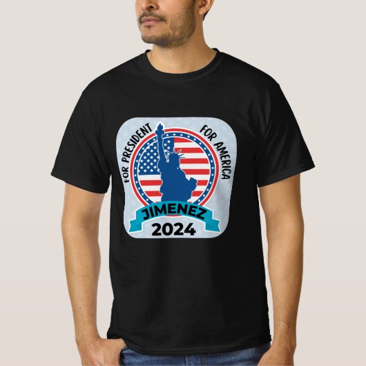 Jimenez voor President 2024 met vlag en standbeeld T-shirt (Voorkant)