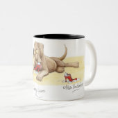 'Jimmy kauwt' Mok. Tweekleurige Koffiemok (Voorkant rechts)