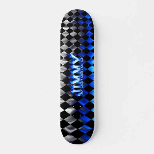 Jimmy skateboard blauw vuur en vlammenontwerp (Voorkant)