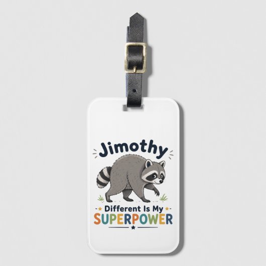 Jimothy anders zijn is mijn superkracht bagagelabel (Voorkant (verticaal))