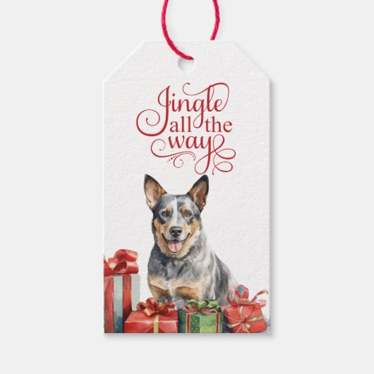 Jingle All The Way Australische vee hond Kerstmis Cadeaulabel (Voorkant)