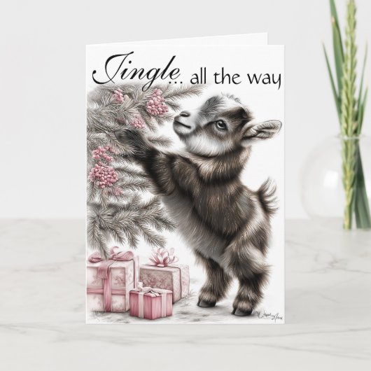 Jingle All The Way - Baby Goat Christmas Feestdagen Kaart (Voorkant)