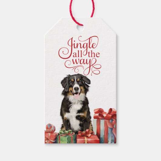 Jingle All the Way Berner Sennenhond Kerstmis Cadeaulabel (Voorkant)