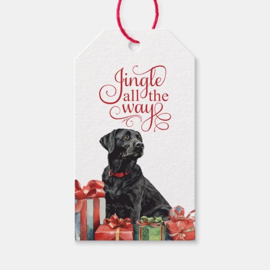 Jingle All The Way Black Lab Retriever Kerstmis Cadeaulabel (Voorkant)