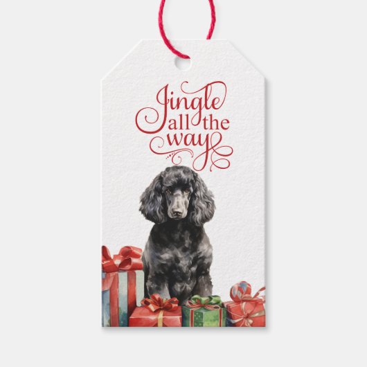 Jingle All The Way Black Poodle Kerstmis Cadeaulabel