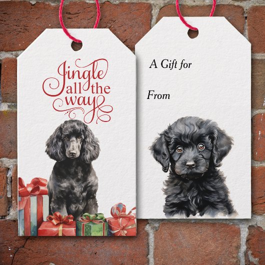 Jingle All The Way Black Poodle Kerstmis Cadeaulabel