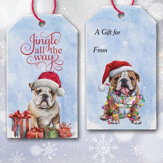 Jingle All the Way Bulldog Kerstmis Cadeaulabel