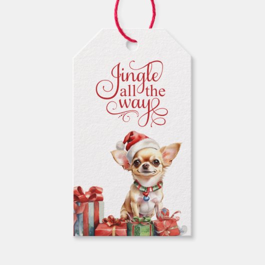 Jingle All The Way Chihuahua Hond Kerstmis Cadeaulabel (Voorkant)