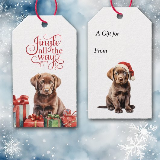 Jingle All The Way Chocolate Lab Puppy Kerstmis Cadeaulabel