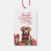 Jingle All The Way Chocolate Lab Puppy Kerstmis Cadeaulabel (Voorkant)