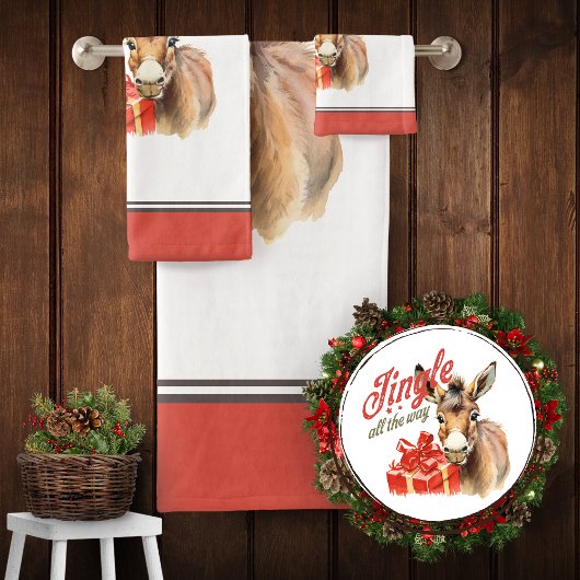 Jingle All the Way Christmas Boerderij Ezel Bad Handdoek