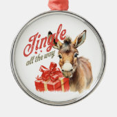 Jingle All the Way Christmas Boerderij Ezel Metalen Ornament (Voorkant)