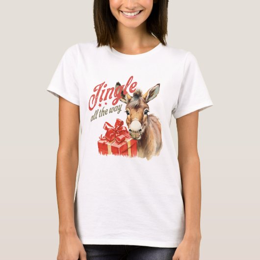 Jingle All the Way Christmas Boerderij Ezel T-shirt (Voorkant)