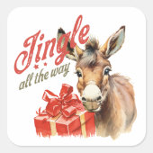 Jingle All the Way Christmas Boerderij Ezel Vierkante Sticker (Voorkant)