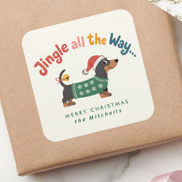 Jingle All the Way – Cute Holiday Pet Gift & Mail Vierkante Sticker