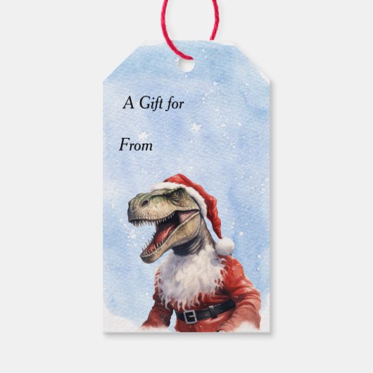 Jingle All the Way Dinosaurus Kerstman Cadeaulabel (Achterkant)