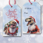 Jingle All the Way Dinosaurus Kerstman Cadeaulabel