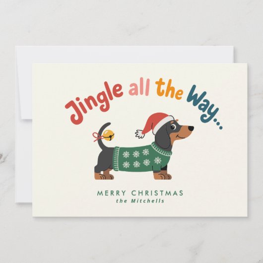 Jingle All the Way – Dog Sweater Funny Non Photo Feestdagenkaart (Voorkant)