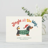 Jingle All the Way – Dog Sweater Funny Non Photo Feestdagenkaart (Staand voorkant)