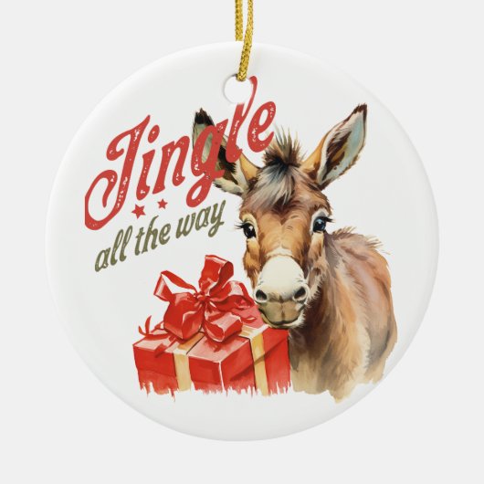 Jingle All The Way Donkey Christmas Keramisch Ornament (Voorkant)