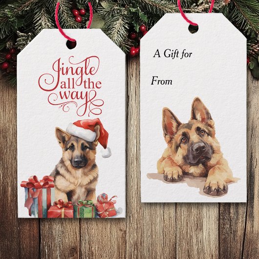 Jingle All The Way Duitse Herder Hond Kerstmis Cadeaulabel