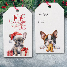 Jingle All The Way Franse Bulldog Kerstmis Cadeaulabel