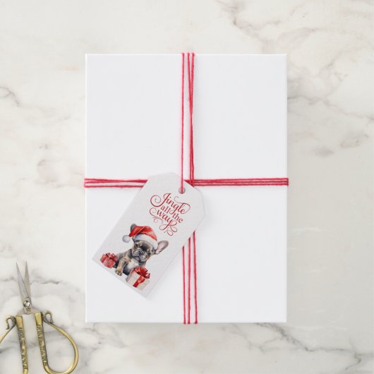 Jingle All The Way Franse Bulldog Kerstmis Cadeaulabel (Met Touw)