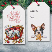 Jingle All the Way Franse Bulldog Santa Sleigh Cadeaulabel