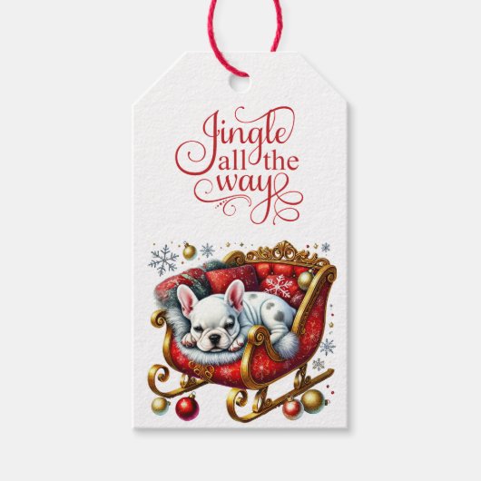 Jingle All the Way Franse Bulldog Santa Sleigh Cadeaulabel (Voorkant)