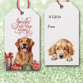 Jingle All The Way Golden Retriever Hond Kerstmis Cadeaulabel