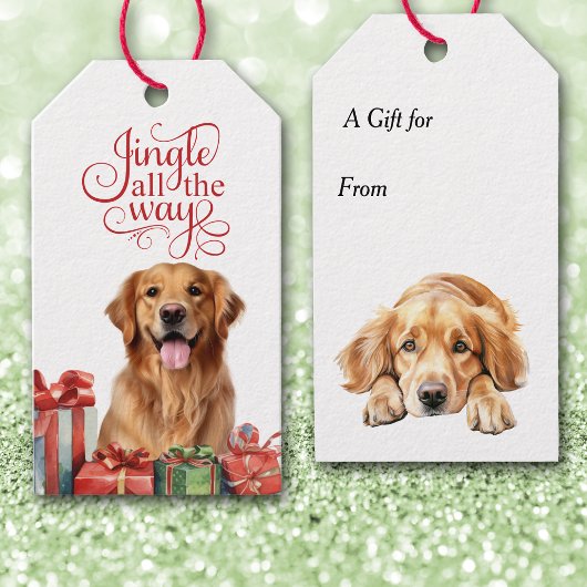 Jingle All The Way Golden Retriever Hond Kerstmis Cadeaulabel